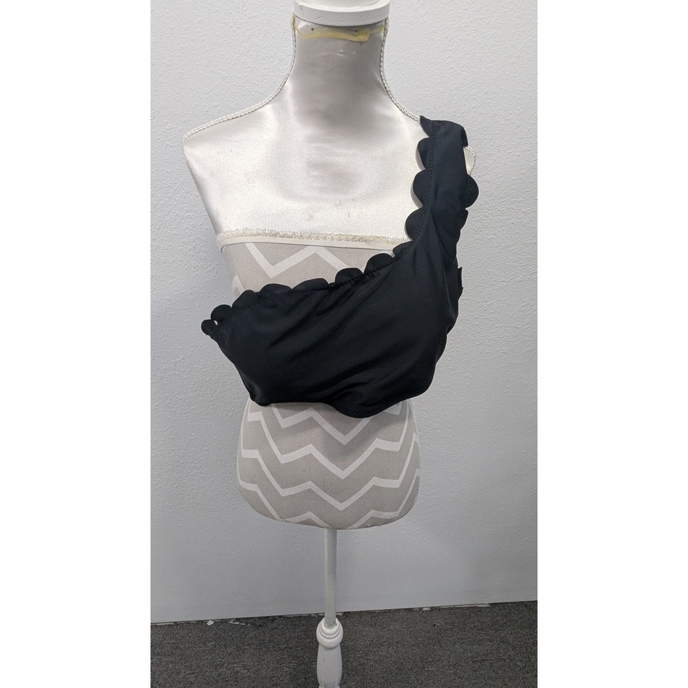 Black‎ One Shoulder Scalloped Trim Bikini Swim Top Womens Small
